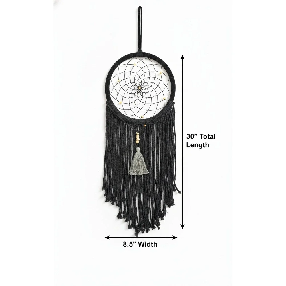 Boho Dream Catcher Wall Hanging Macrame Tassel Black Gray 30 Inch‎